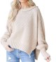 Women's Oversized Casual Batwing Long Sleeve Crew Neck Chunky Rib Knit Pullover Solid Color Sweater Top Side Slits