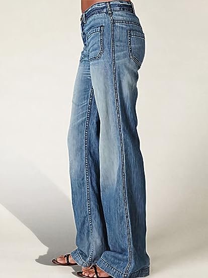 Women's Pocket Detail Wide Leg Jeans Low Waist Vintage Pants