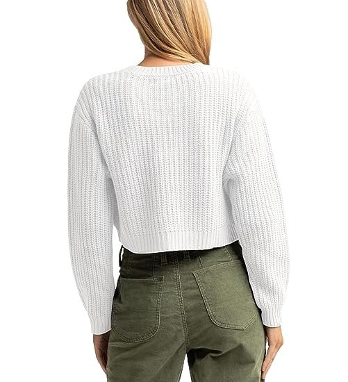 Women's Cropped Sweater Knit Long Sleeve Crewneck Soft Pullover Sweater