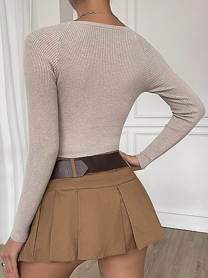 Women's Fitted Ribbed Crewneck Long Sleeve Crop Tops