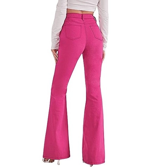 Women's Casual Denim Pants High Waist Stretchy Bell Bottom Flared Jeans